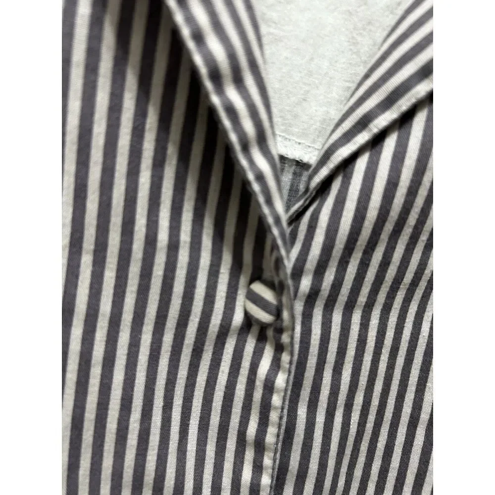 IZOD Sz M Blue Striped Button-Up‎ Pajama Sleep Shirt Nightgown gray and white